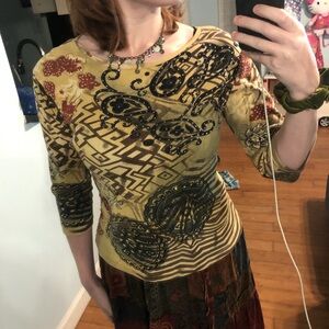 Take two cotton butterfly floral sequin top with 3/4 sleeves